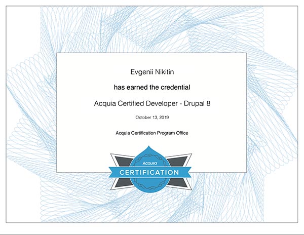 Мой сертификат Acquia Certified Developer