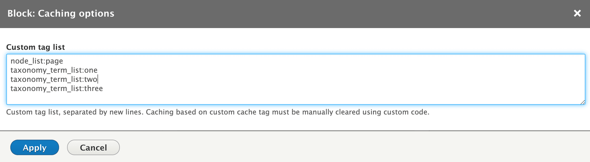 Set up views custom cache tag
