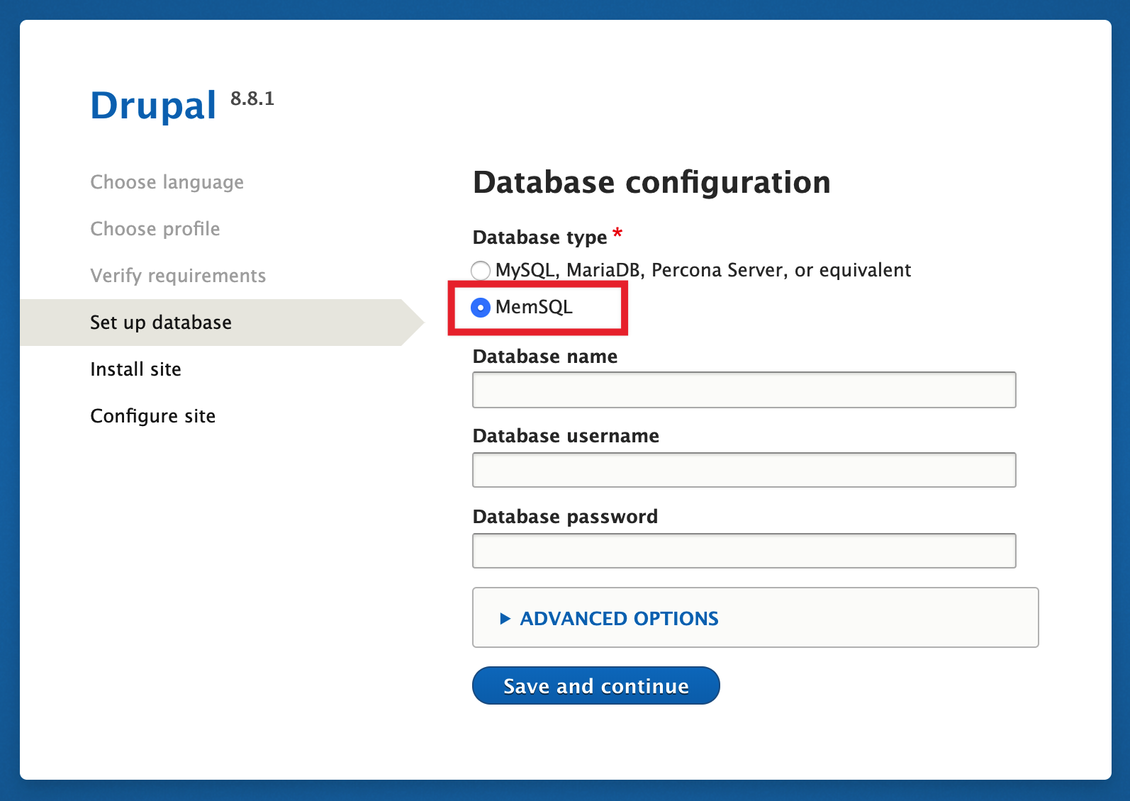 Database configuration